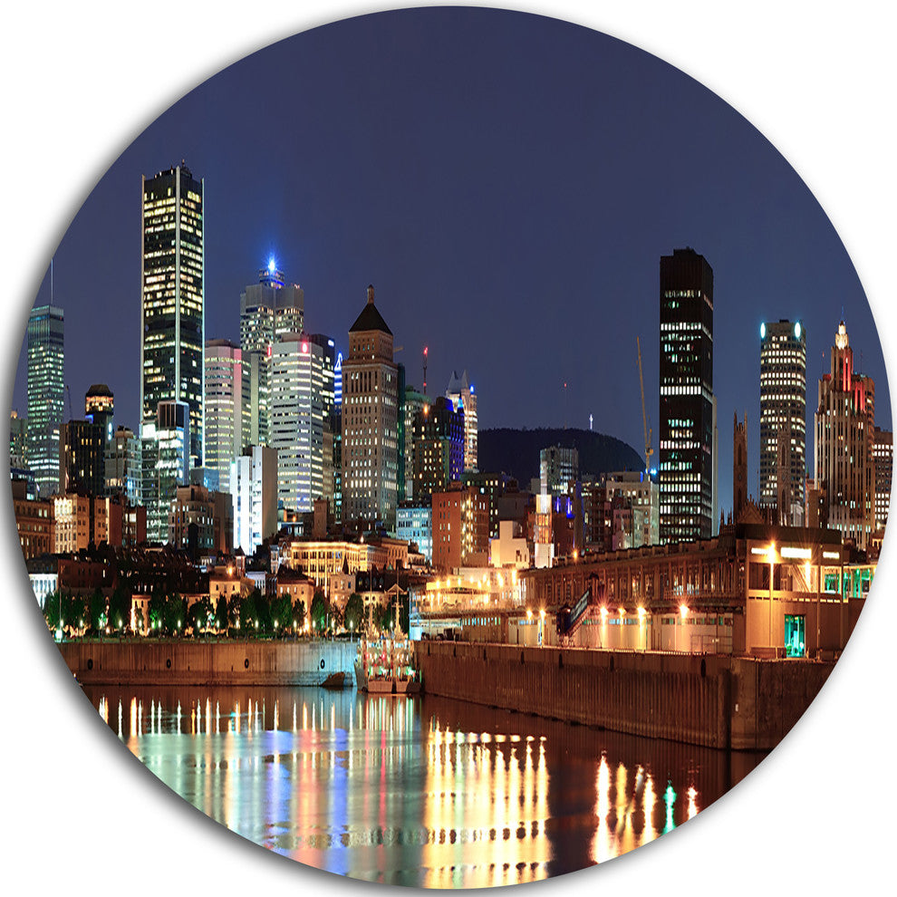 Bright Montreal At Dusk, Cityscape Photography Disc Metal Wall Art, 36"