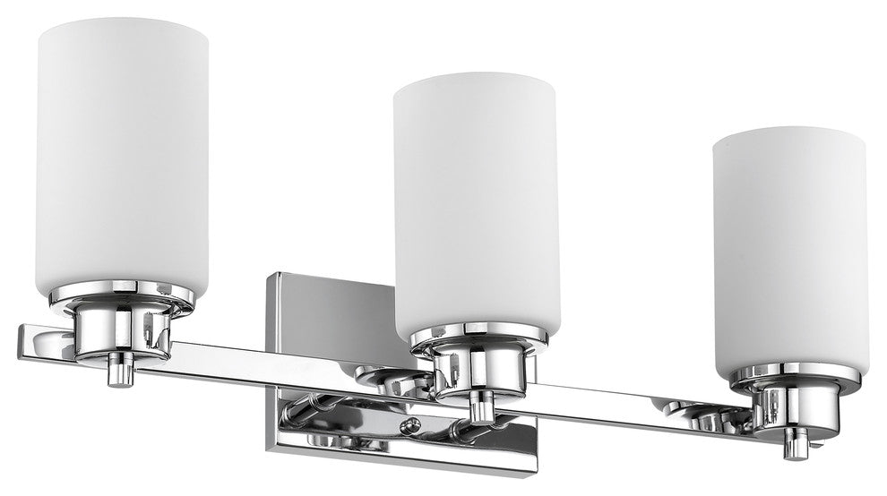 SCARLETT Contemporary 3 Light Chrome Finish Bath Vanity Light Etched White Glass