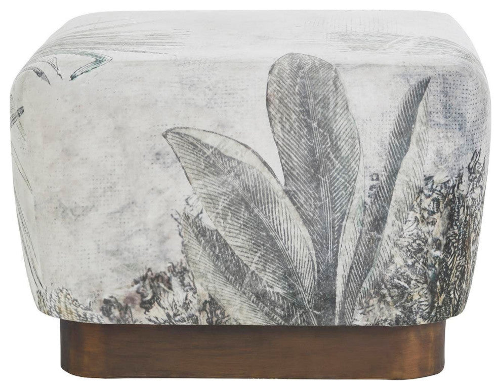 Tangle Poly-Velvet Upholstered Ottoman, Print