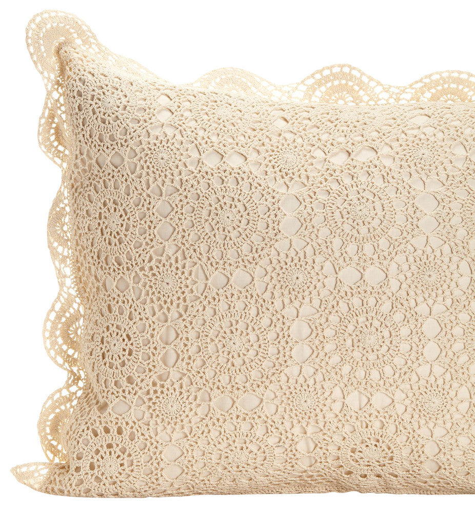 Handmade Crochet Sham, Set of 2, Ivory, Standard