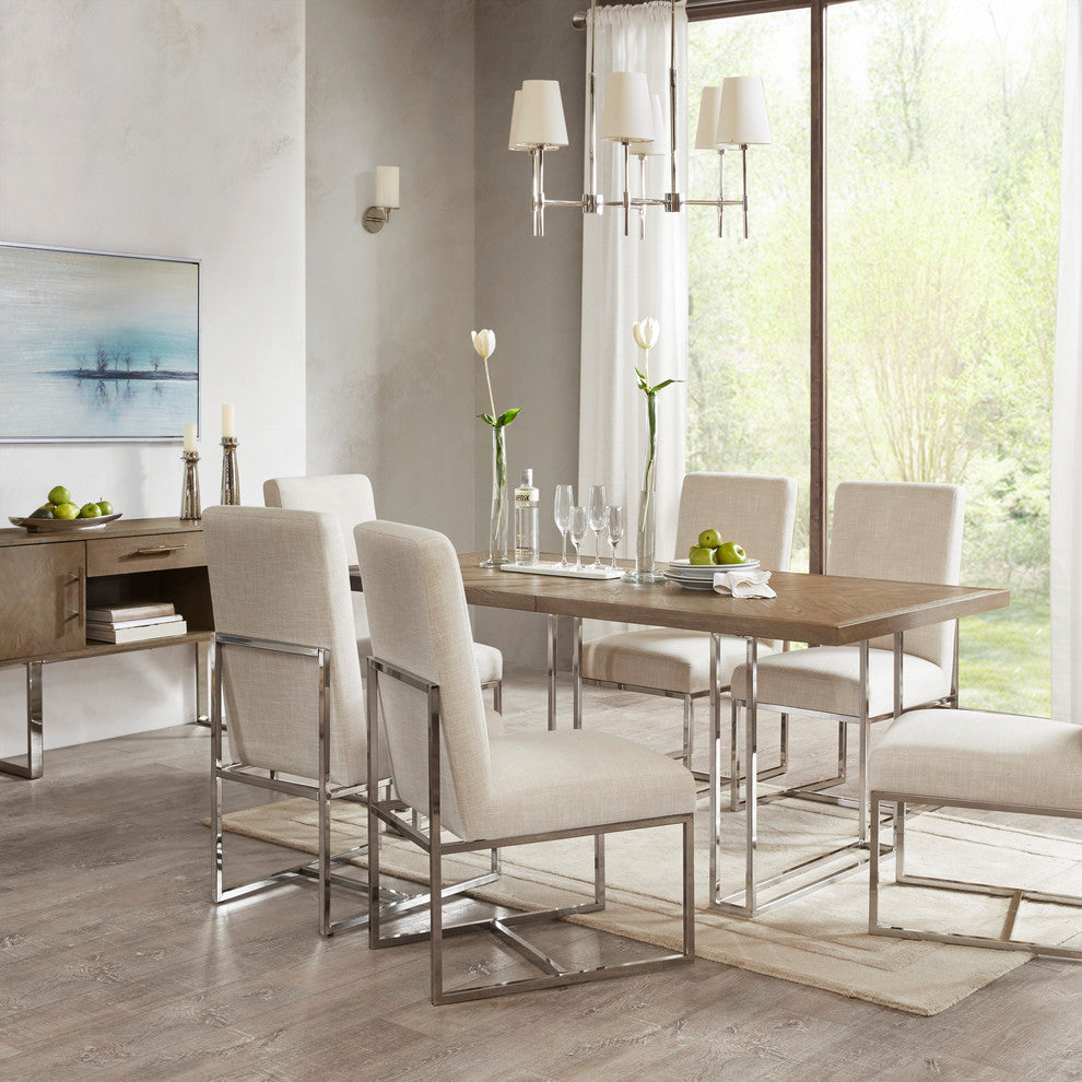 Madison Park Junn Modern Nickel Plated Metal Base Dining Chair, Cream