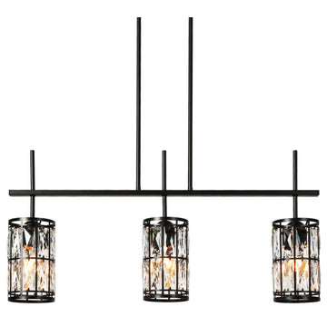 LNC Chispa Black Modern Linear Crystal Large Kitchen Island Light, 3 Lights