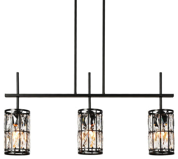 LNC Chispa Black Modern Linear Crystal Large Kitchen Island Light, 3 Lights