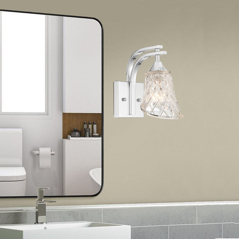 1 Light Dimmable Polished Chrome Armed Sconce