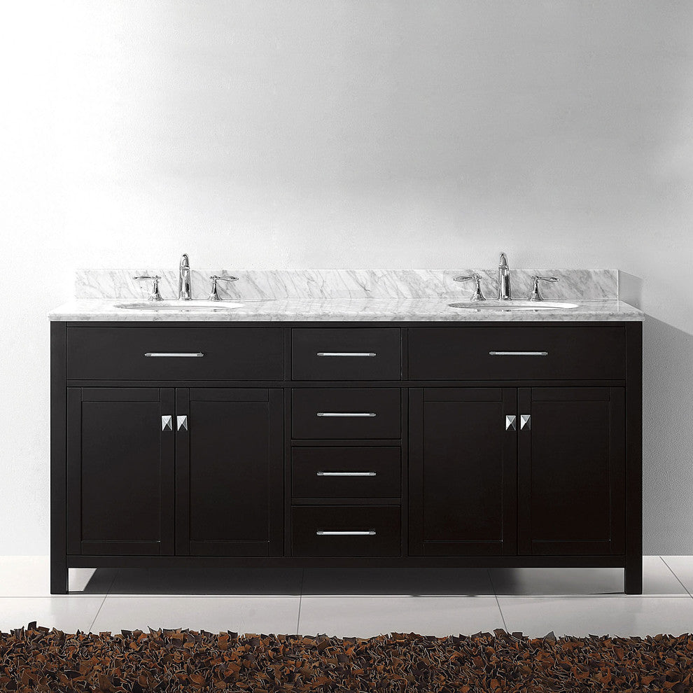 Caroline 72" Double  Sink Espresso  Vanity Espresso with Polished Chrome Faucet