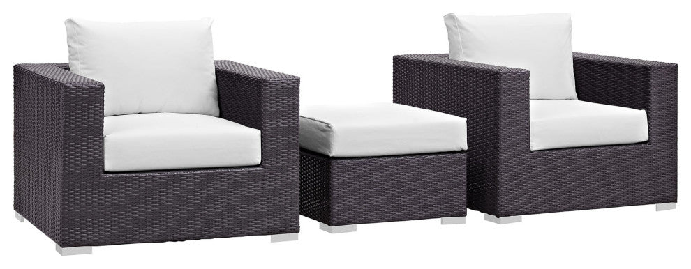 Espresso White Convene 3-Piece Outdoor Patio Sofa Set