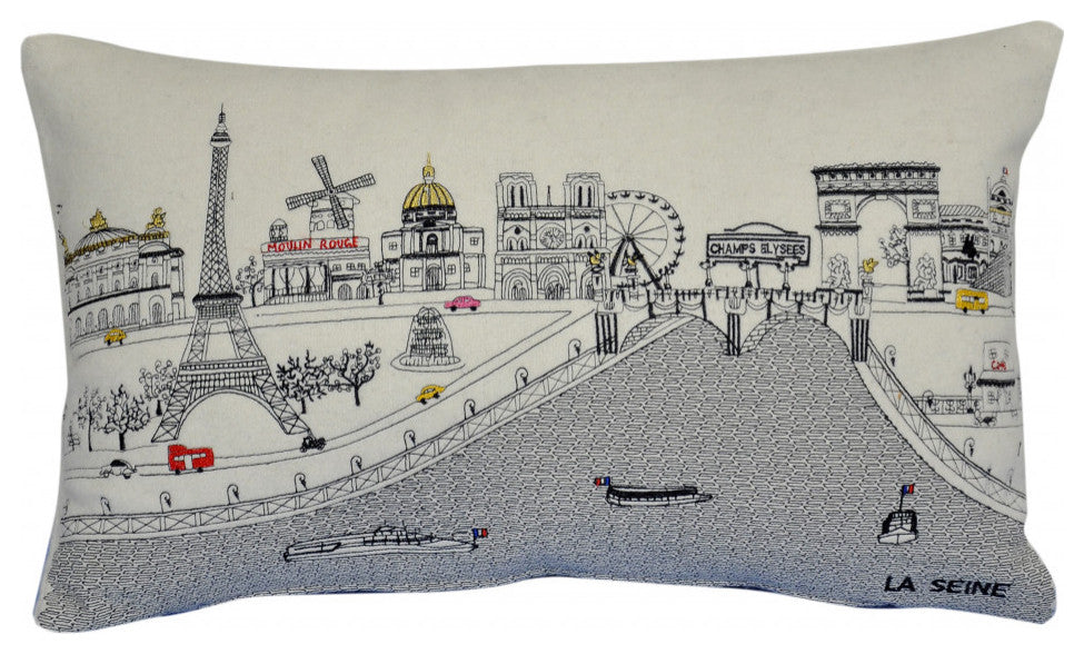 25" White Paris Daylight Skyline Lumbar Decorative Pillow