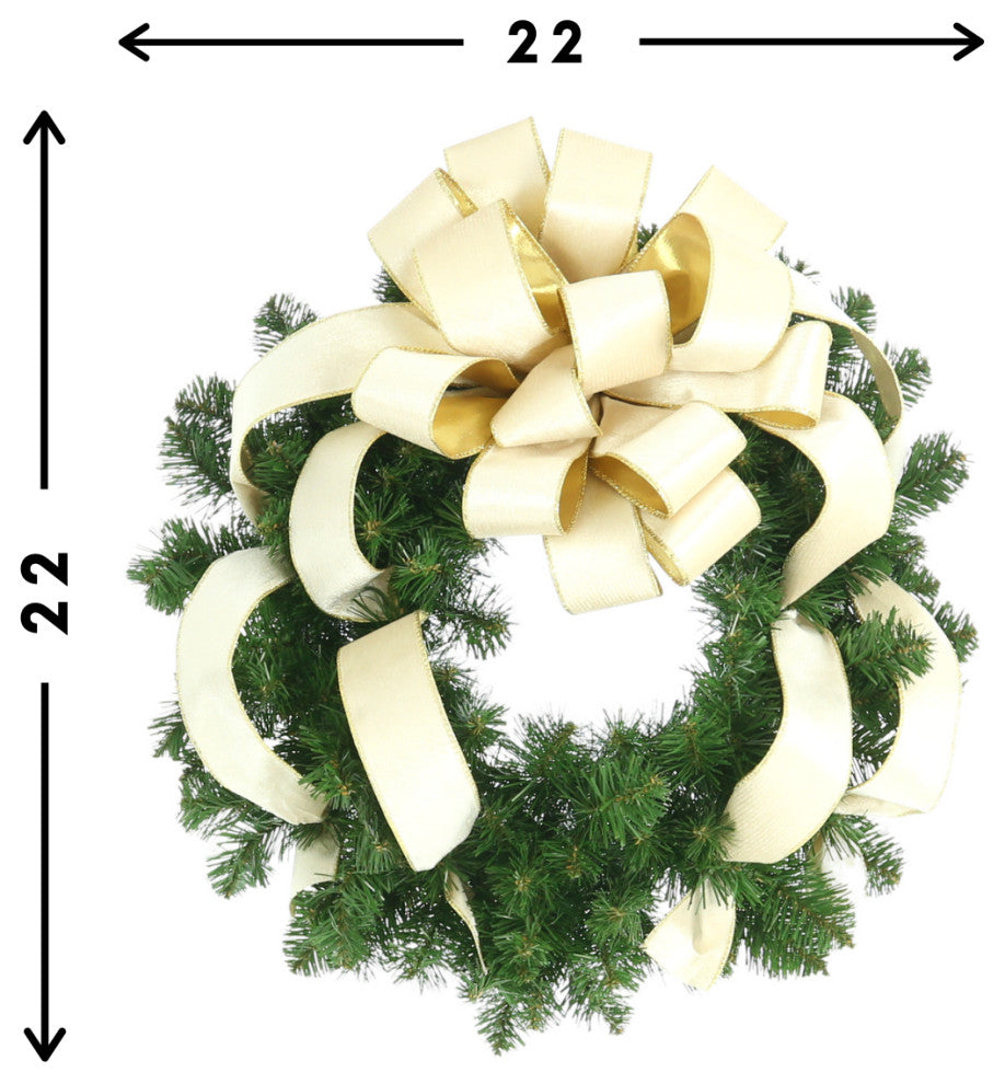 22" Wreath With A Cream Bow.