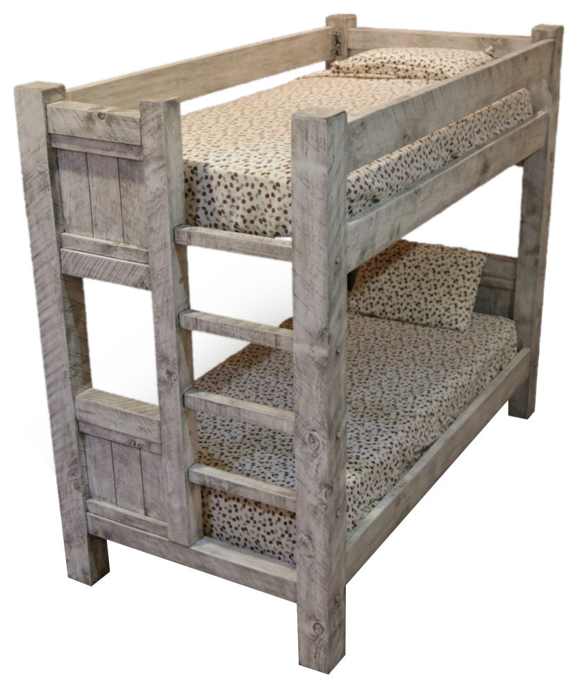Barnwood Style Timber Peg Bunk Bed, Thunder White, Twin Over Twin