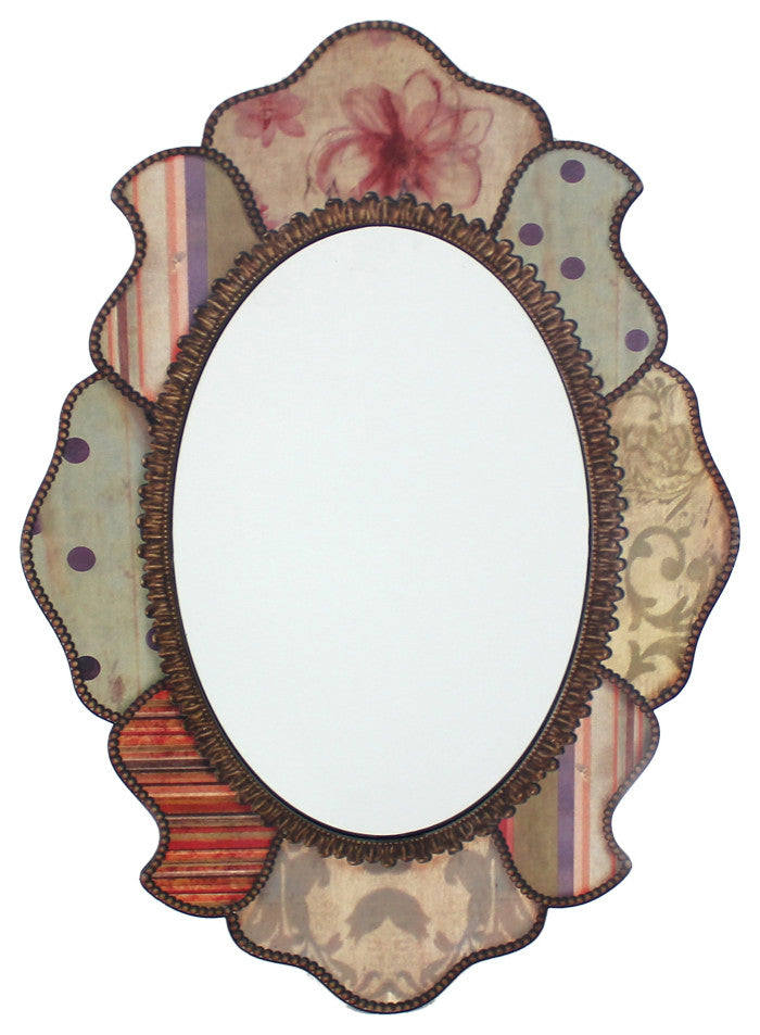 21.65" x 31.5" Multi-Color, Retro Style, Decorative Wooden - Wall Mirror