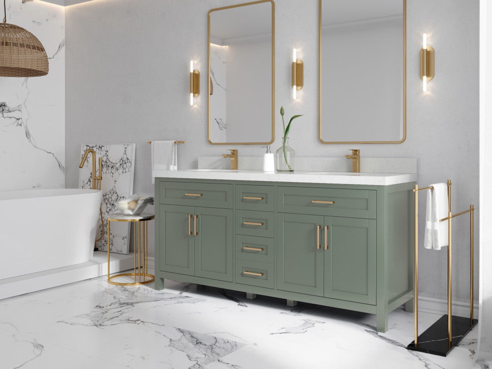 Cambridge 72" Double Sink Bath Vanity in Evergreen 2" Venatino Quartz