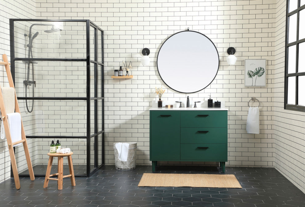 Home Living Modern Natural Oak-Light Bathroom Vanity, Green, 42"