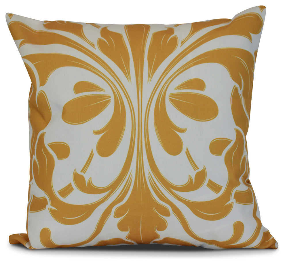 British Colonial, Geometric Print Pillow, Gold, 16"x16"
