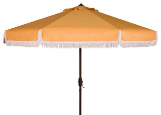 Safavieh Milan Fringe 11' Round Crank Umbrella, Yellow