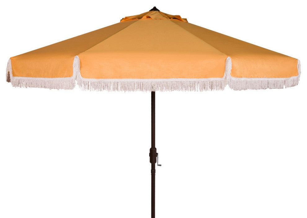 Safavieh Milan Fringe 11' Round Crank Umbrella, Yellow