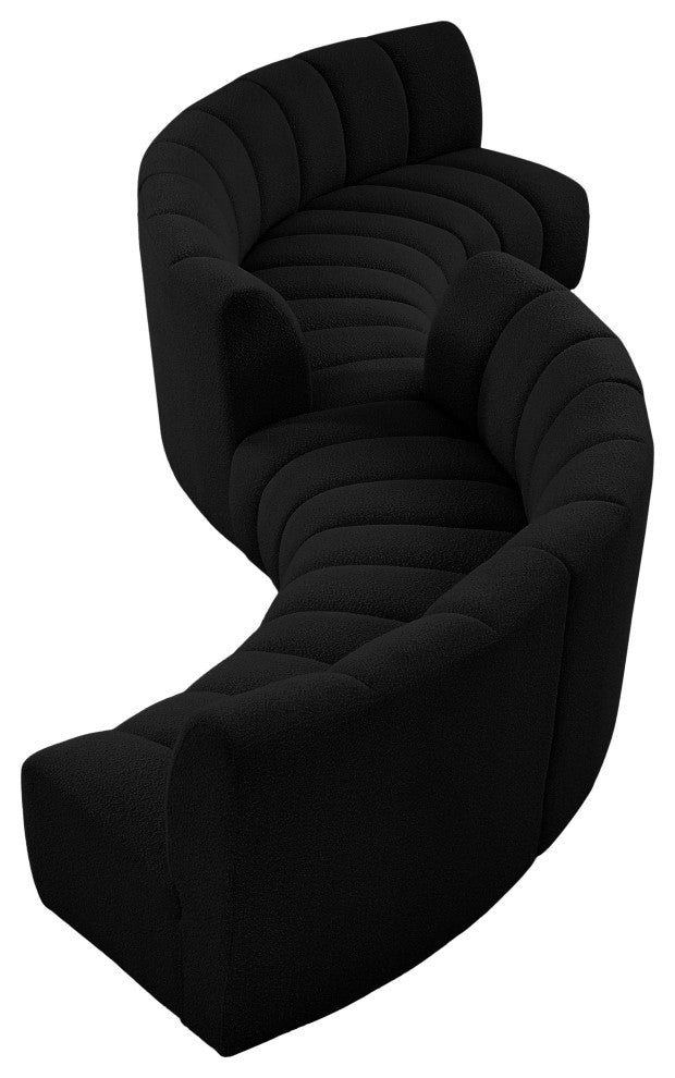 Infinity Boucle Fabric Upholstered 6-Piece S-Shaped Modular Sectional, Black