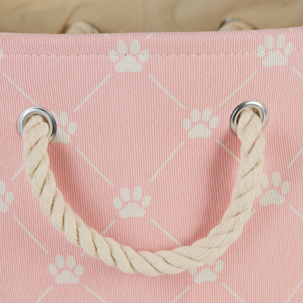 Polyester Pet Bin Trellis Paw Pink Rectangle Large 17.5x12x15