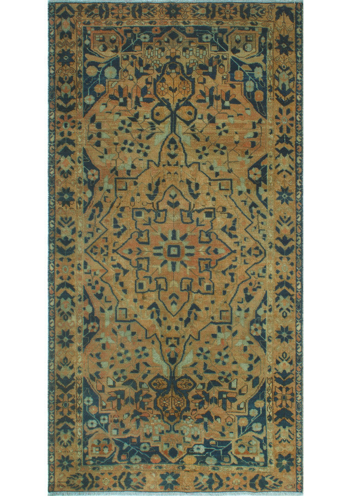 Vintage Distressed Aldys Rust/Navy Runner, 5'1x9'11