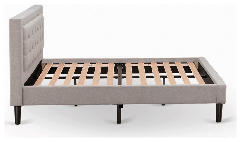 2-Pc Platform Full Size Bed Set, 1 Wood Bed Frame, Nightstand Mist Beige Fabric