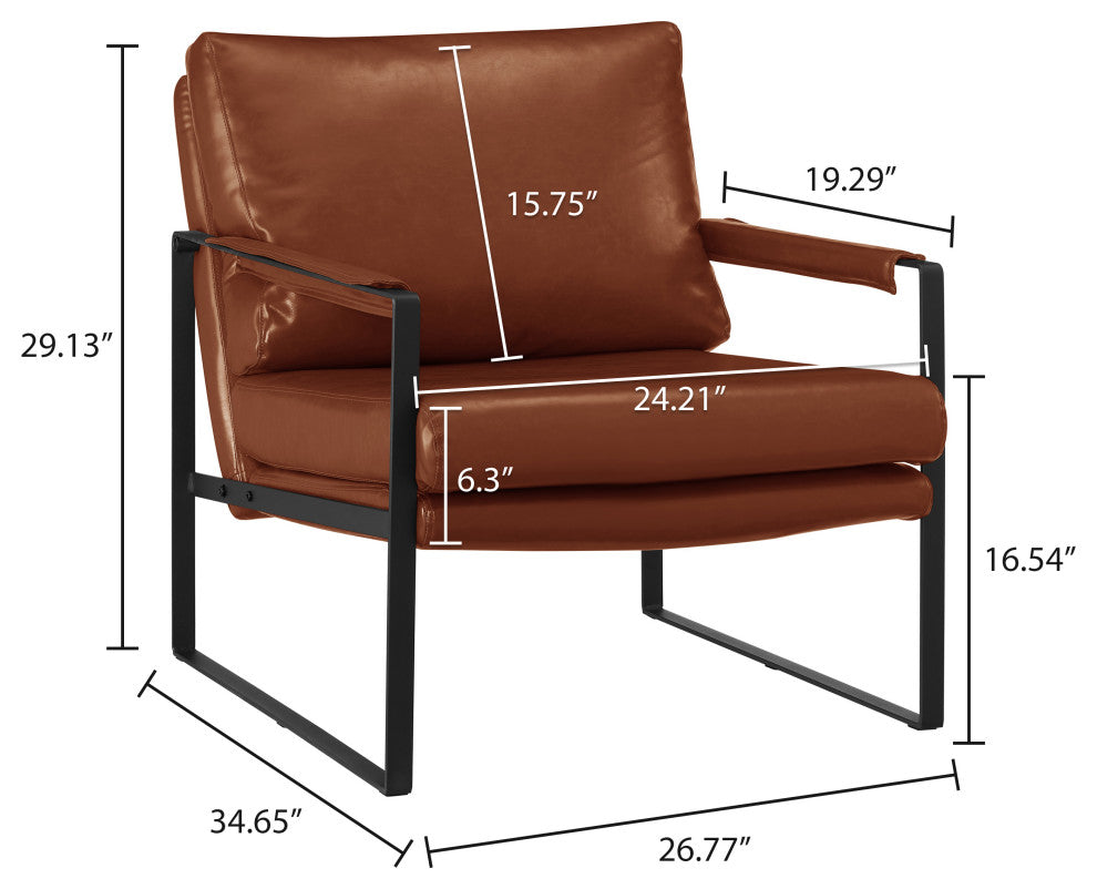Mid Century Modern Faux Leather Accent Armchair, Dark Brown
