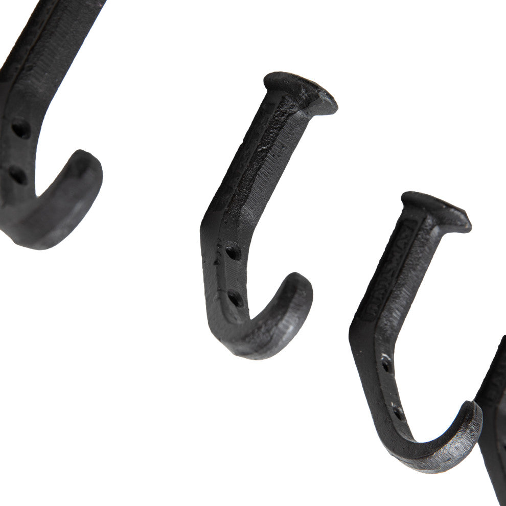 Black Cast Iron Railway Spike Wall Mount Hook Set, Set of 6