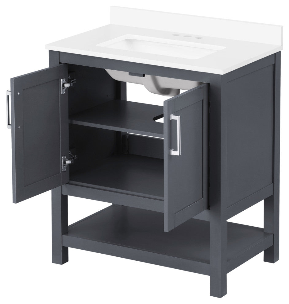 Ove Decors Vegas Single Sink Bathroom Vanity Set With Countertop, White, Dark Charcoal, 30"