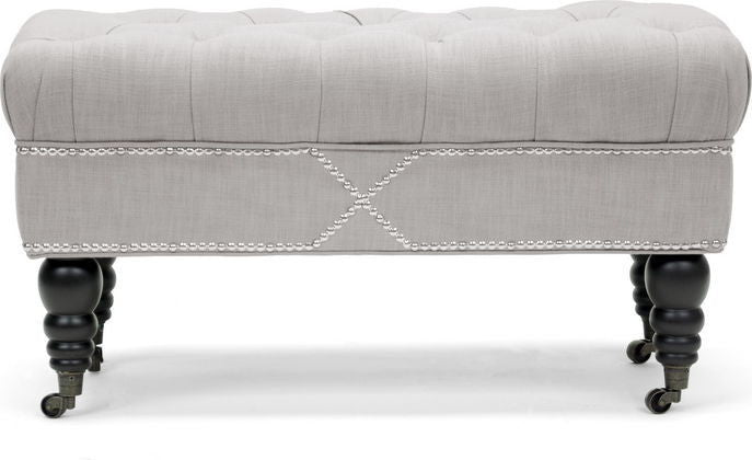Hildebrand Linen Tufted Bench, Beige