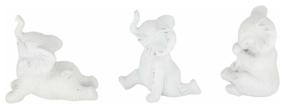 Resin, Set of 3 6" Stone Look Yoga Elephant, White