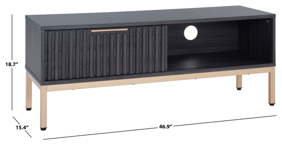 Safavieh Lylia 1 Door Media Stand, Distressed Black/Gold