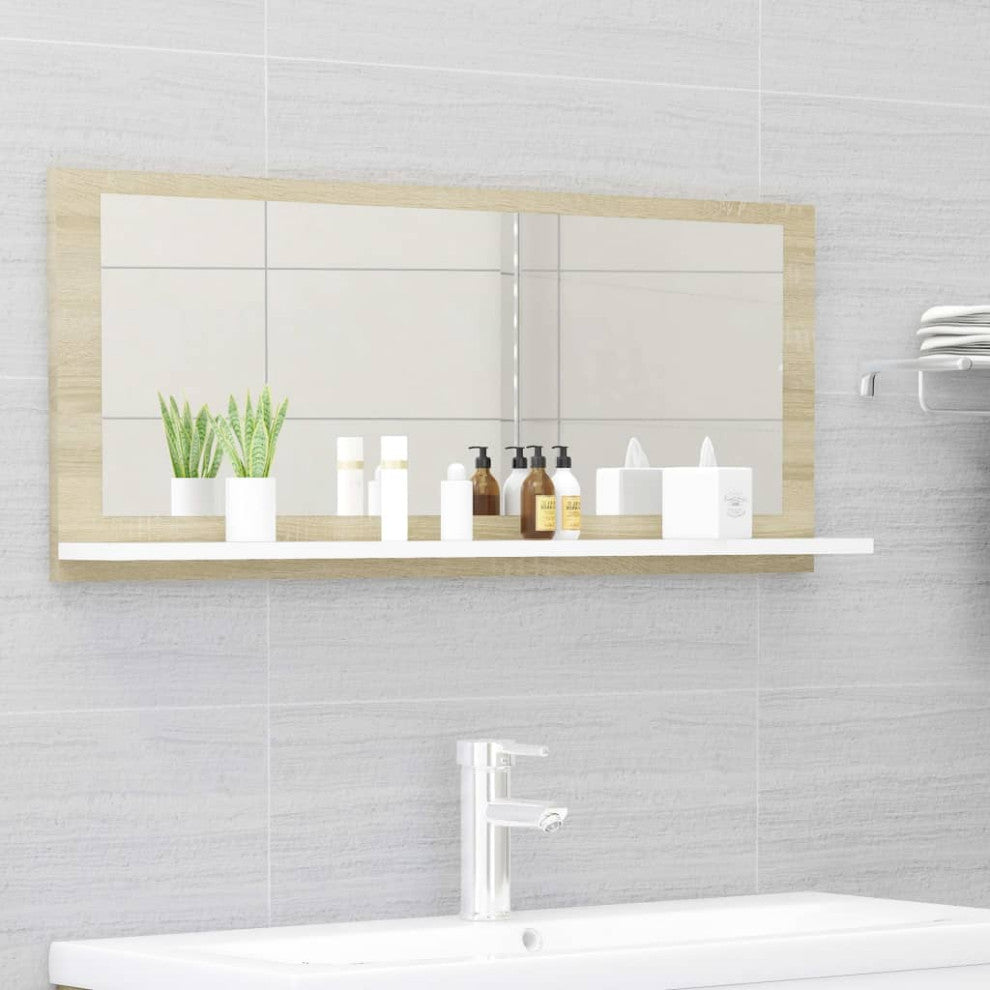 vidaXL Mirror Wall Mounted Bath Mirror White and Sonoma Oak Engineered Wood