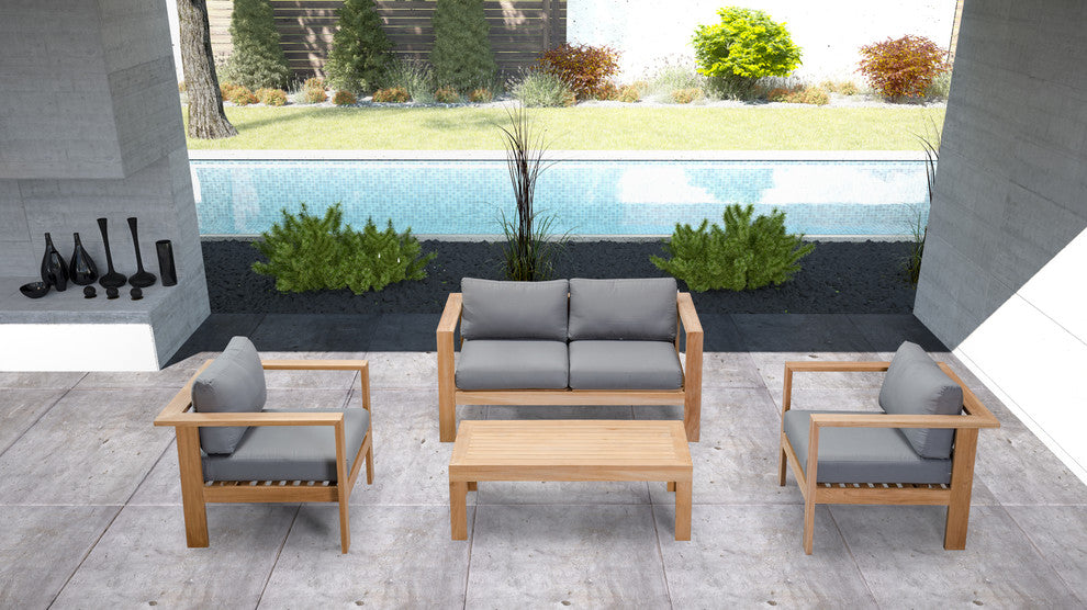 Ando Teak 4 Piece Loveseat Set, Canvas Charcoal