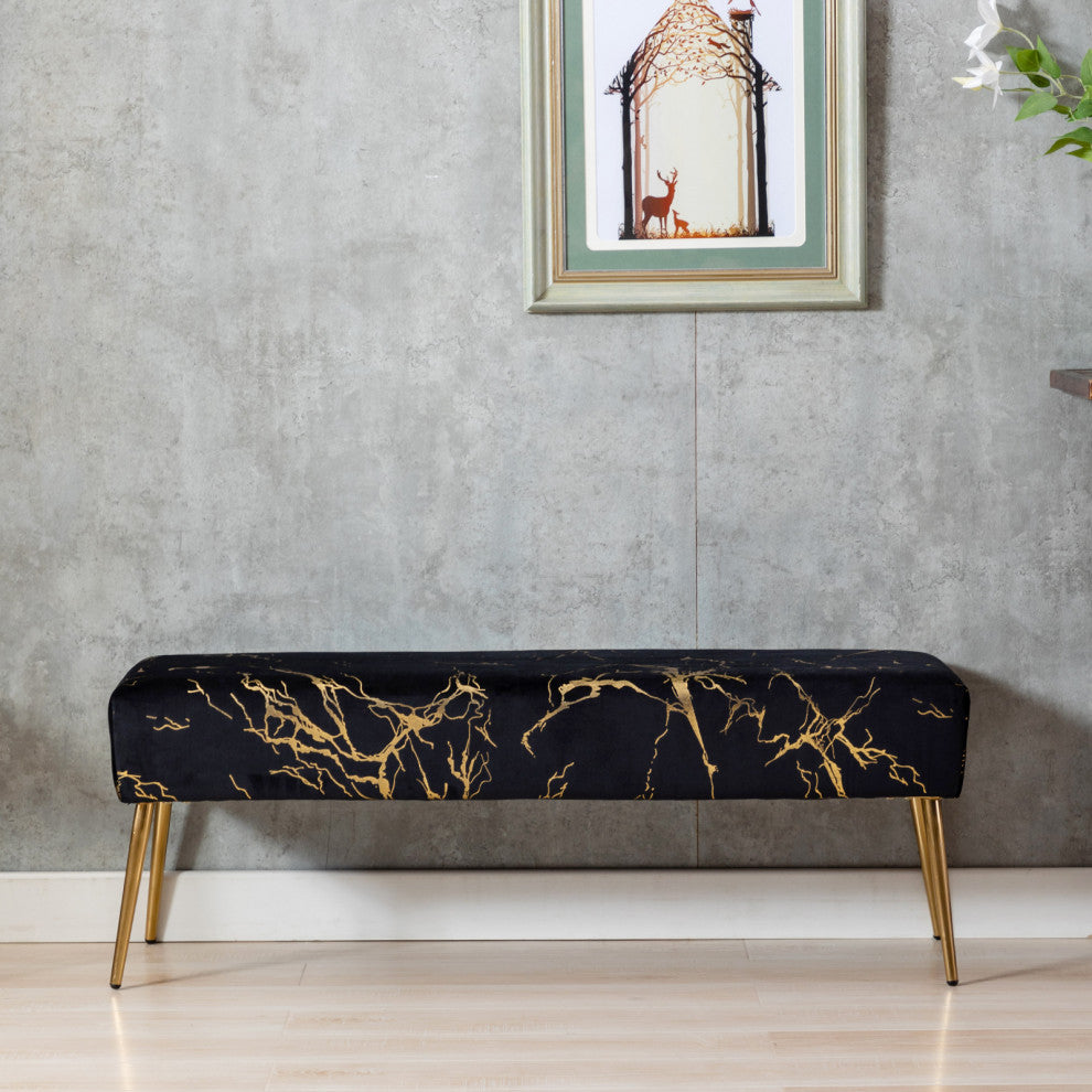 Textured Pattern Velvet Bedroom Bench, Black