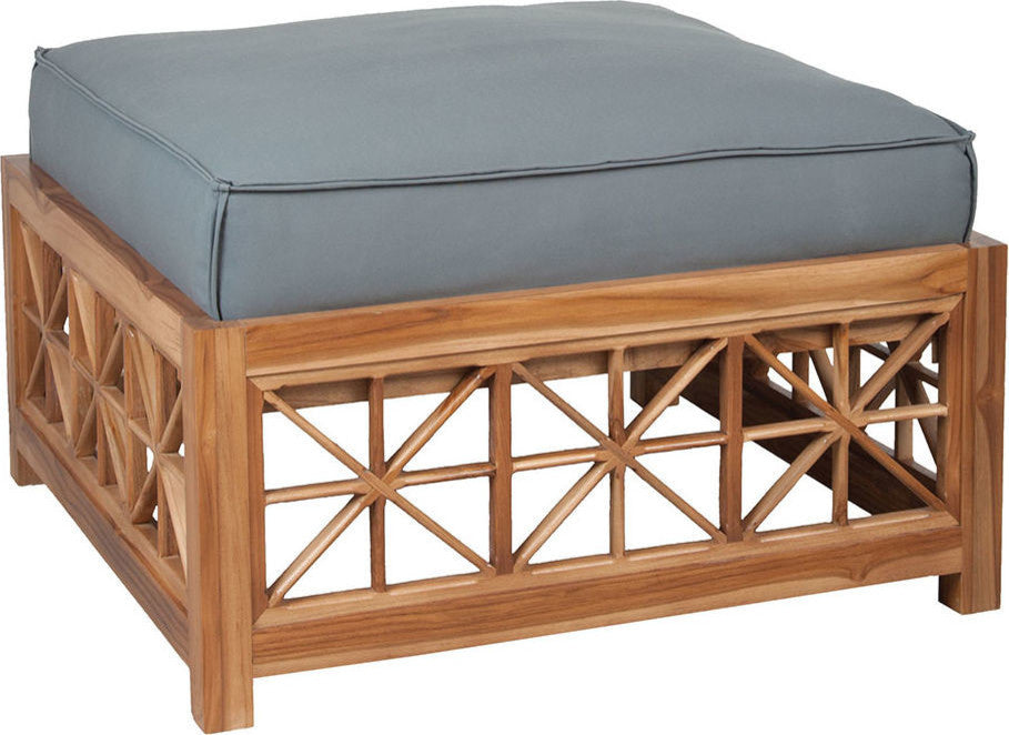 Teak Lattice Square Ottoman Cushion, Gray