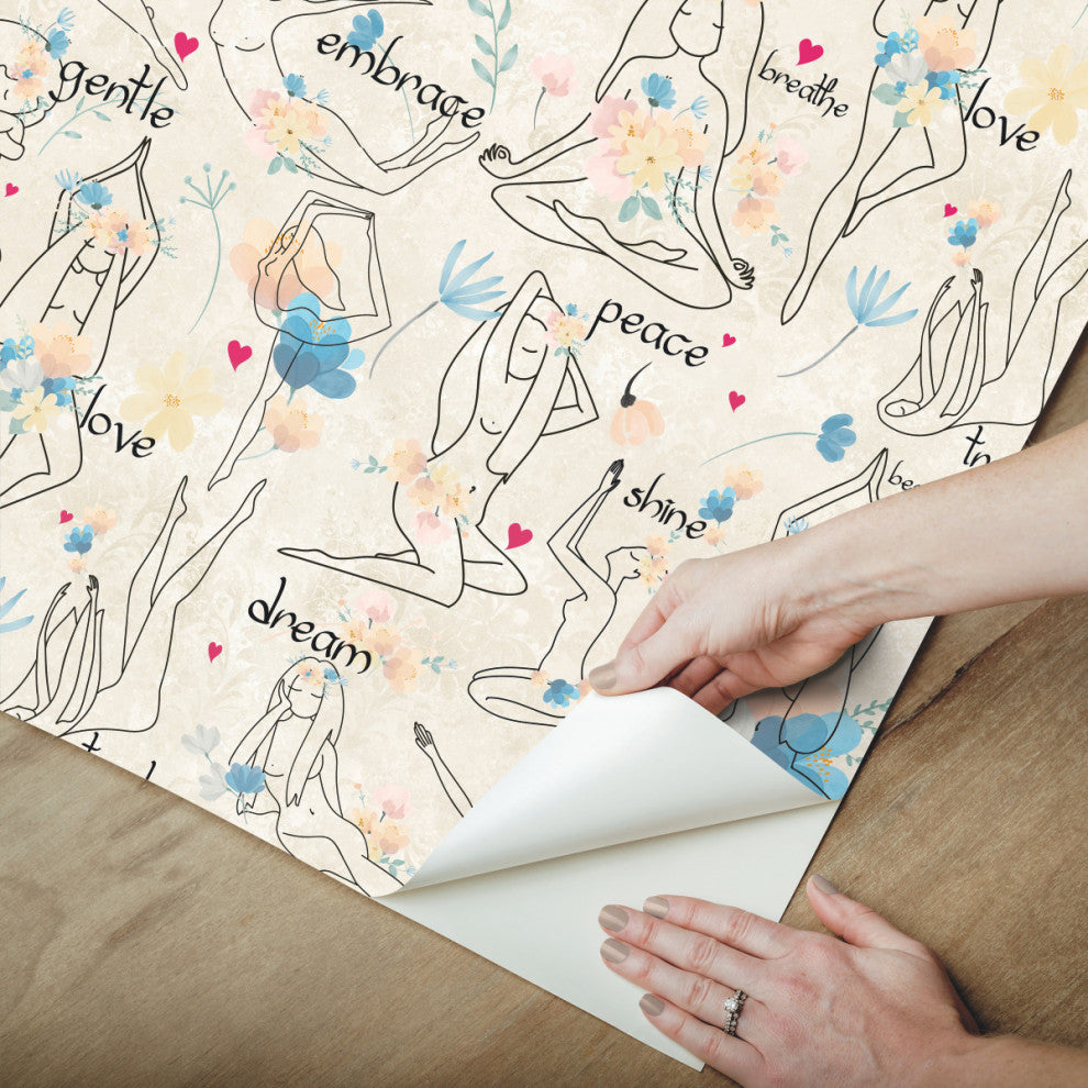 Yoga Goddesses Peel And Stick Wallpaper, Blue