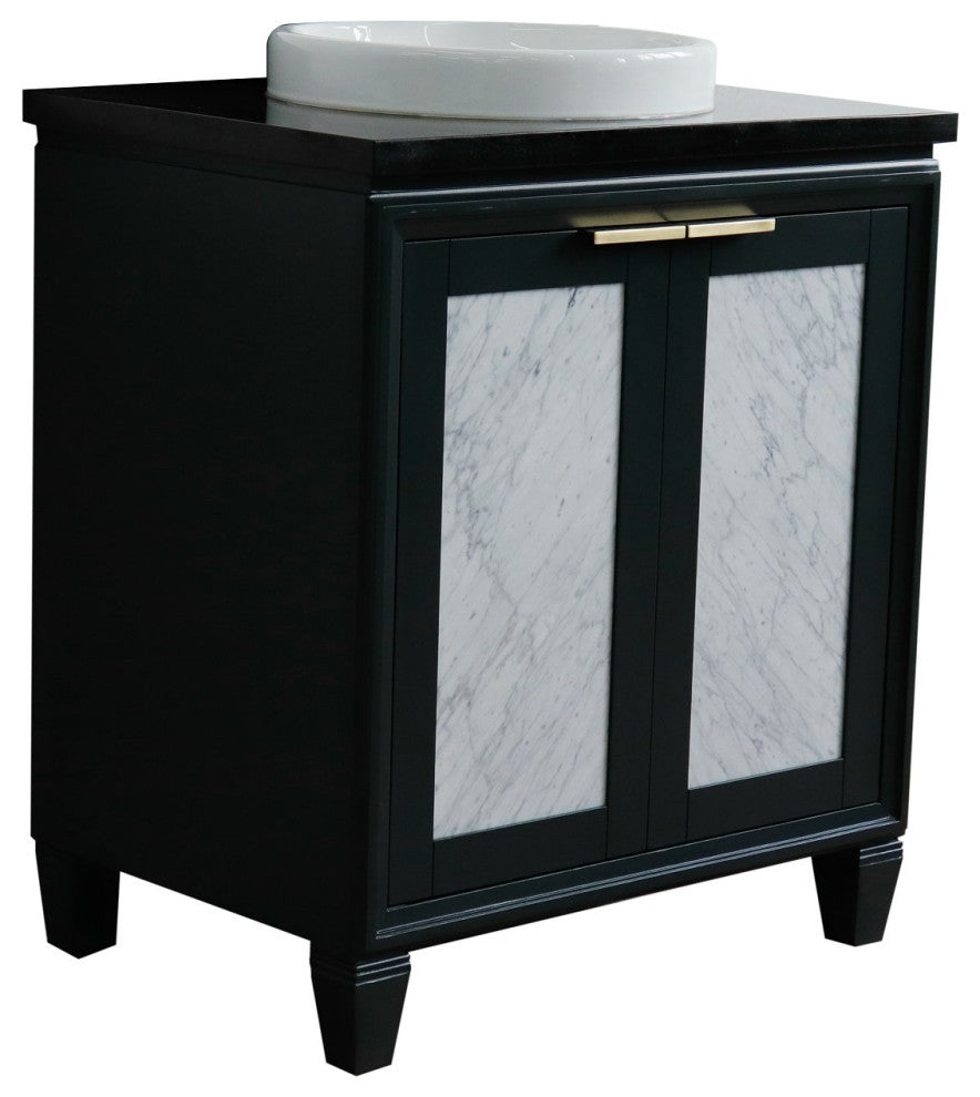 31" Single Sink Vanity, Dark Gray Finish With Black Galaxy Granite