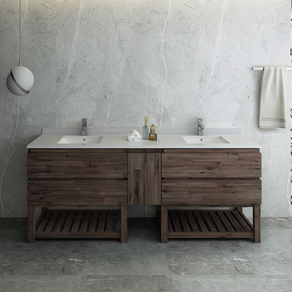Formosa Floor Standing Open Bottom Double Sink Bathroom Cabinet With Top, 84"