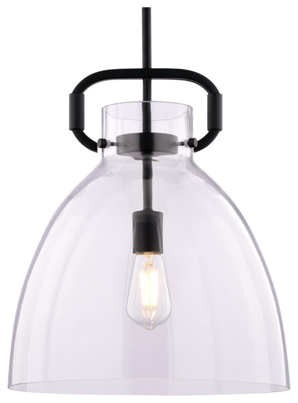 Madrona 1 Light Black Contemporary Pendant Light Clear Glass, Black