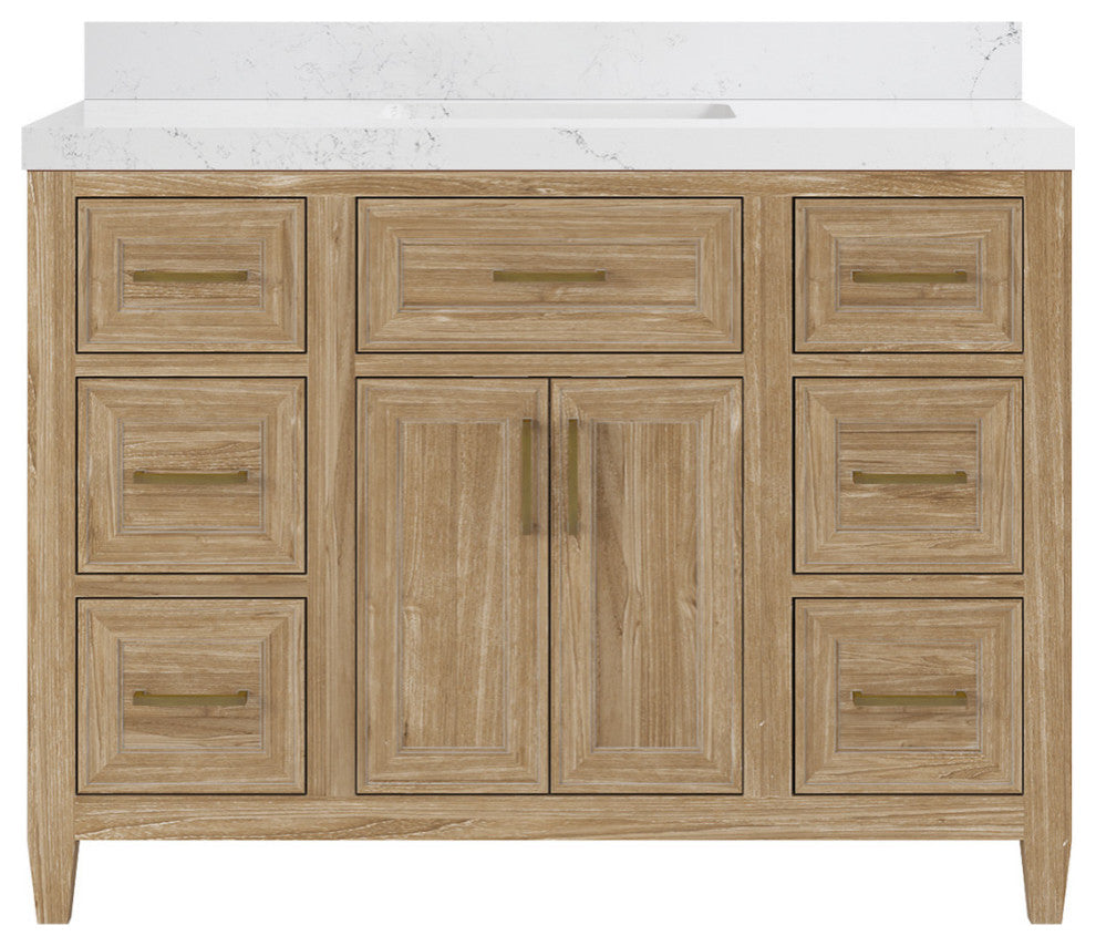 Santa Monica 48 Single Sink Bath Vanity in Whitewashed Teak 2" Empira Quartz