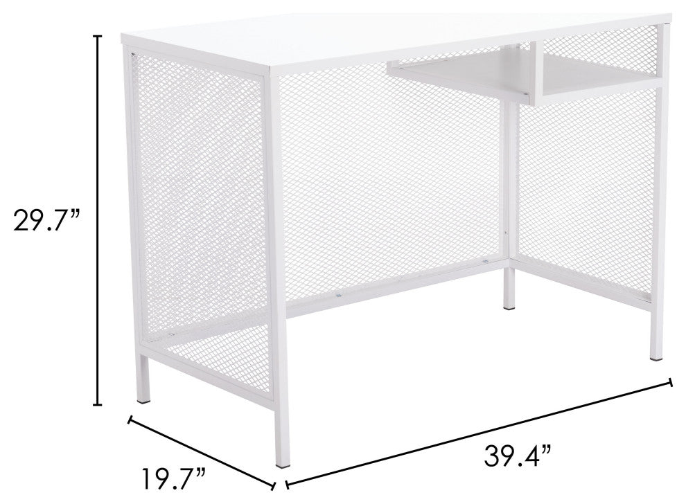 Computer Work Desk, Rectangular, Steel Metal, White, Home Business Office