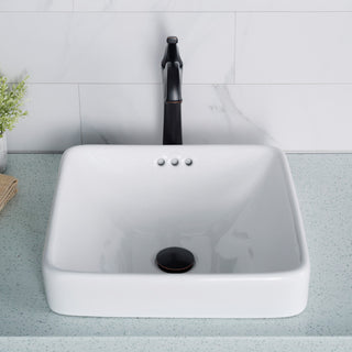 Elavo Square Ceramic Semi-Recessed White Bathroom Sink, Pack of 2