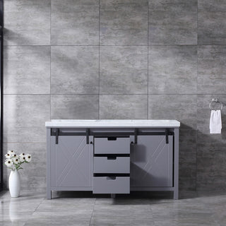 Marsyas 60" Dark Gray Double Bath Vanity Cabinet Carrara Marble Top Square Sinks