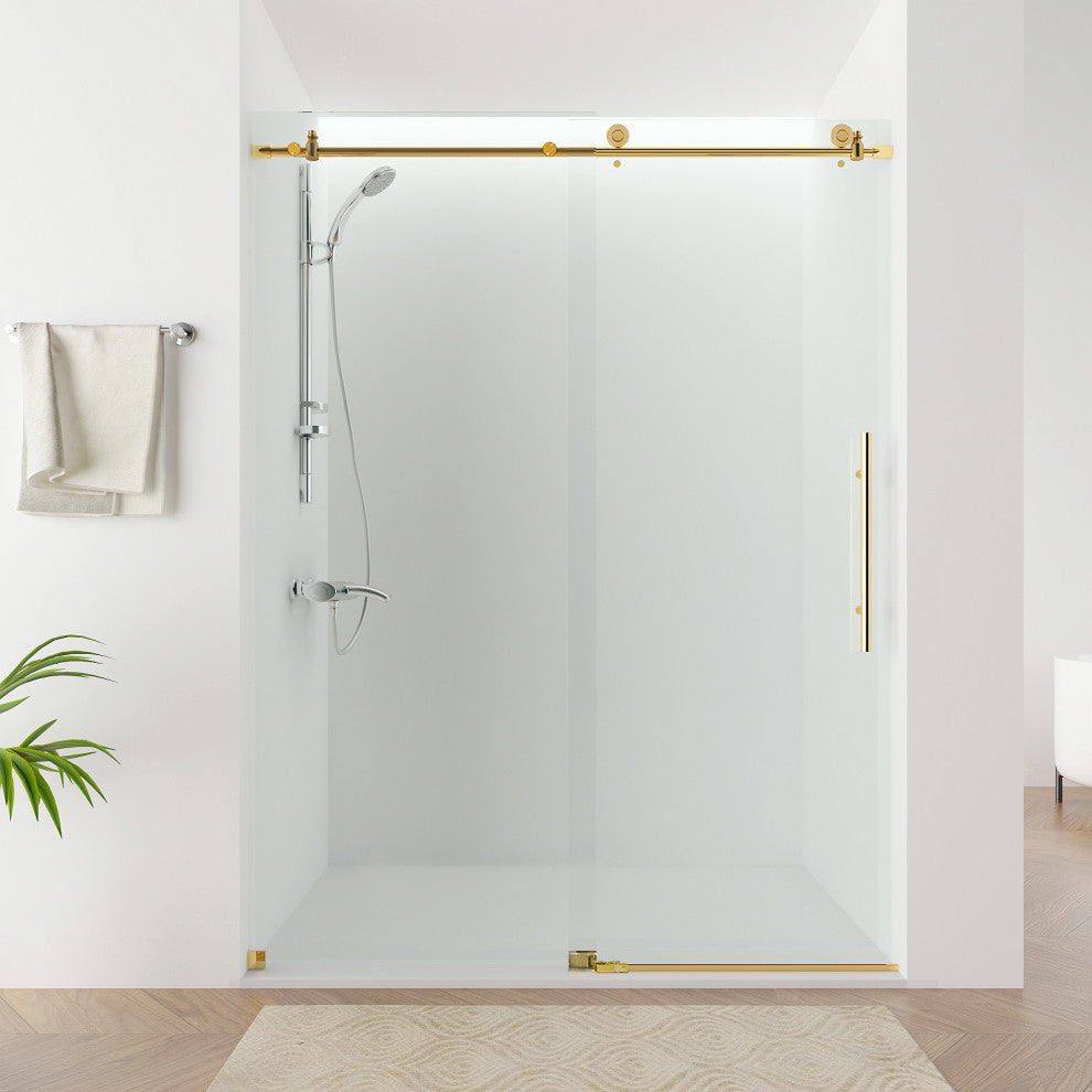 56"“60"Wx76" Frameless Sliding Shower Door With Clear Glass, Titanium Gold