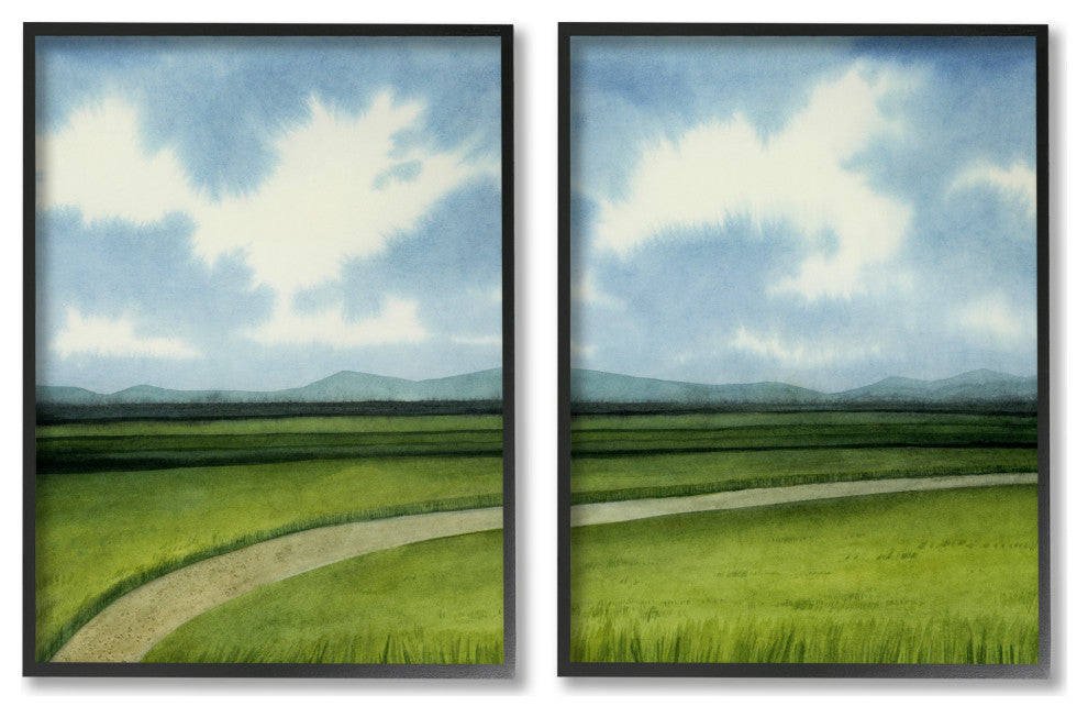 Rural Cloudy Countryside Green Fields Design, 2pc, each 11 x 14