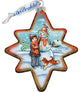 Hand Painted Build A Snowman North Star Glass Scenic Ornament