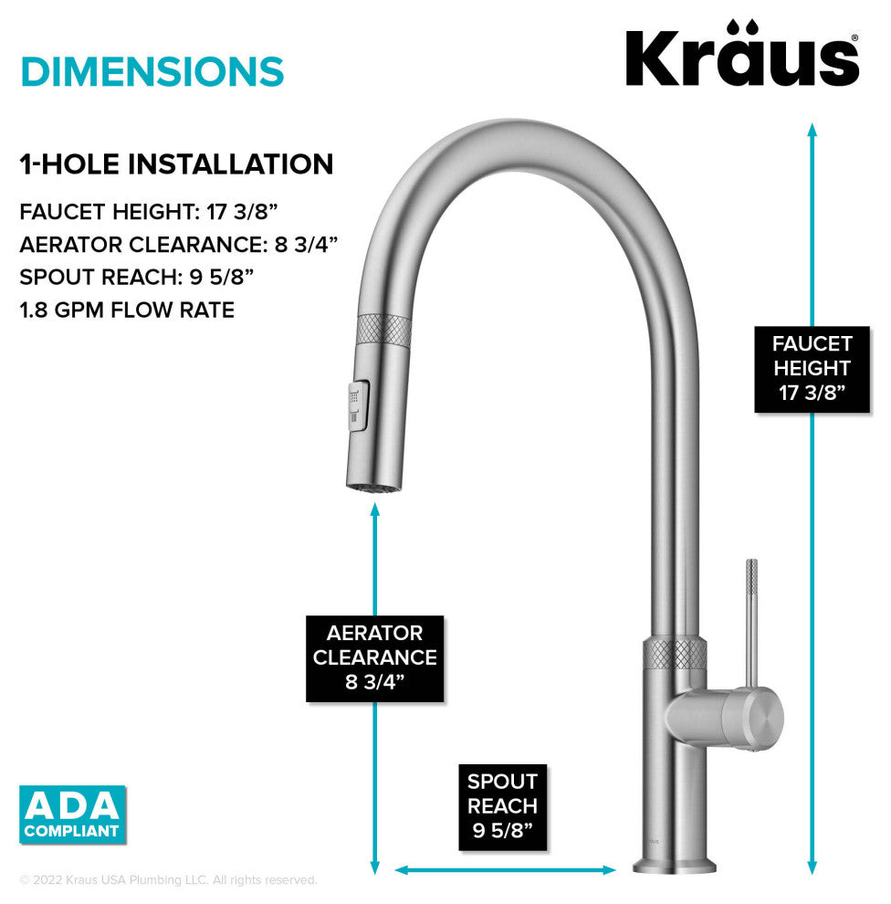 Oletto Pull-Down 1-Hole Kitchen Faucet, Spot Free Stainless Steel