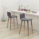 Counter Stool Chair, Set of 2, Fabric, Wood, Gray, Brown, Mid Century Cafe