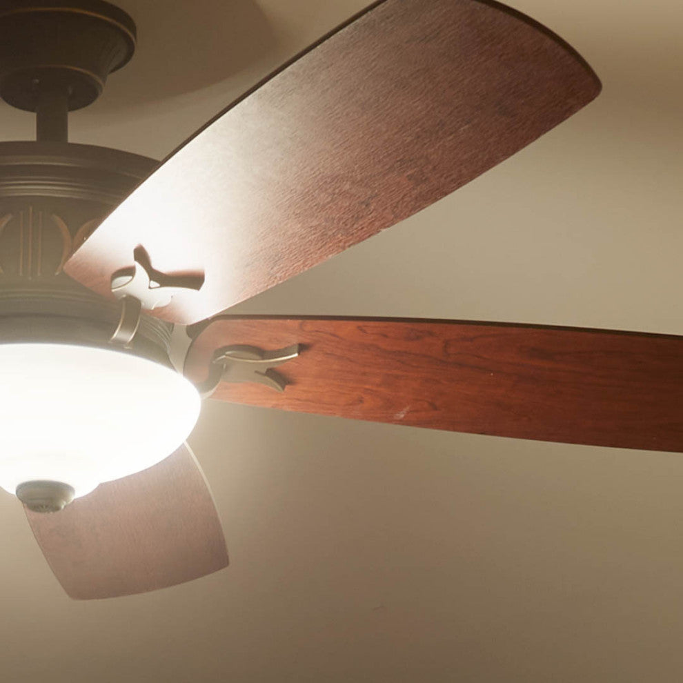56" Crescent Ceiling Fan, Olde Bronze, Reversible Walnut/Cherry Blades