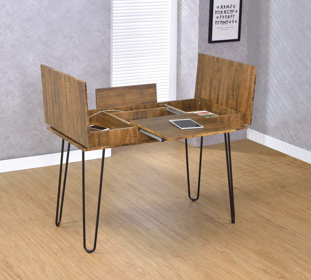 Writing Desk With 4 Hidden Storages, Rustic Amber