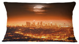 Dramatic Full Moon Over Los Angeles Cityscape Throw Pillow, 12"x20"