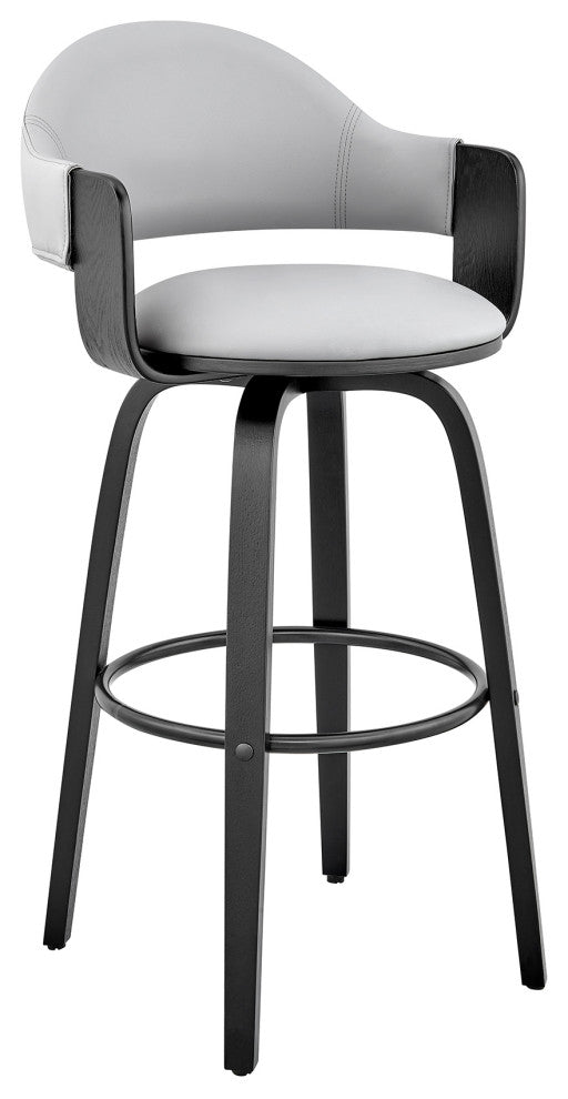 Daxton Faux Leather and Wood Bar Stool, Gray and Black, 26"